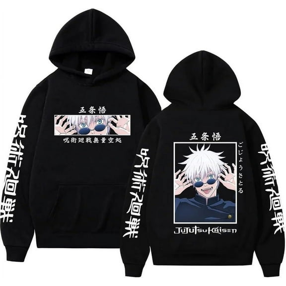 ZHIYAN Satoru Gojo Graphic Hoodies Oversized Harajuku Streetwear Long Sleeve Unisex Sudaderas,S,Black