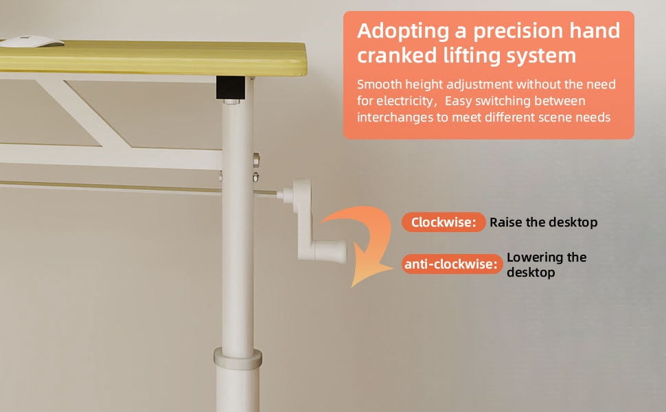 Lisonu Manual Height Adjustable Standing Desk, 47" Hand Crank Sit Stand Workstation, Ergonomic Home Office Computer Desk, Stable Iron & Wood Frame, White