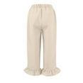 thumbnail image 5 of TYGHBN Wide Leg Capri Pants for Women Summer Linen Elastic Waisted Pull On Capris with Pockets Boho Beach Ruffle Pants Women Casual Pants for Work Out Womens Workout Pants Stretchy Business Casual, 5 of 5