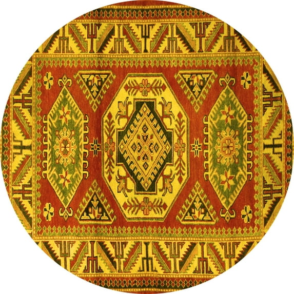 Ahgly Company Machine Washable Indoor Round Persian Yellow Traditional Area Rugs, 5' Round