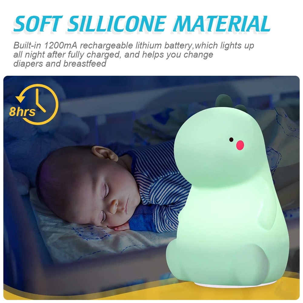 Amerteer Dinosaur Night Light,Cute Color Changing Silicone Baby Night Light with Touch Sensor for Kids,Rechargeable LED Bedside Nursery Lamp for Toddler's Room, Dinosaur Gifts for Boys Girls