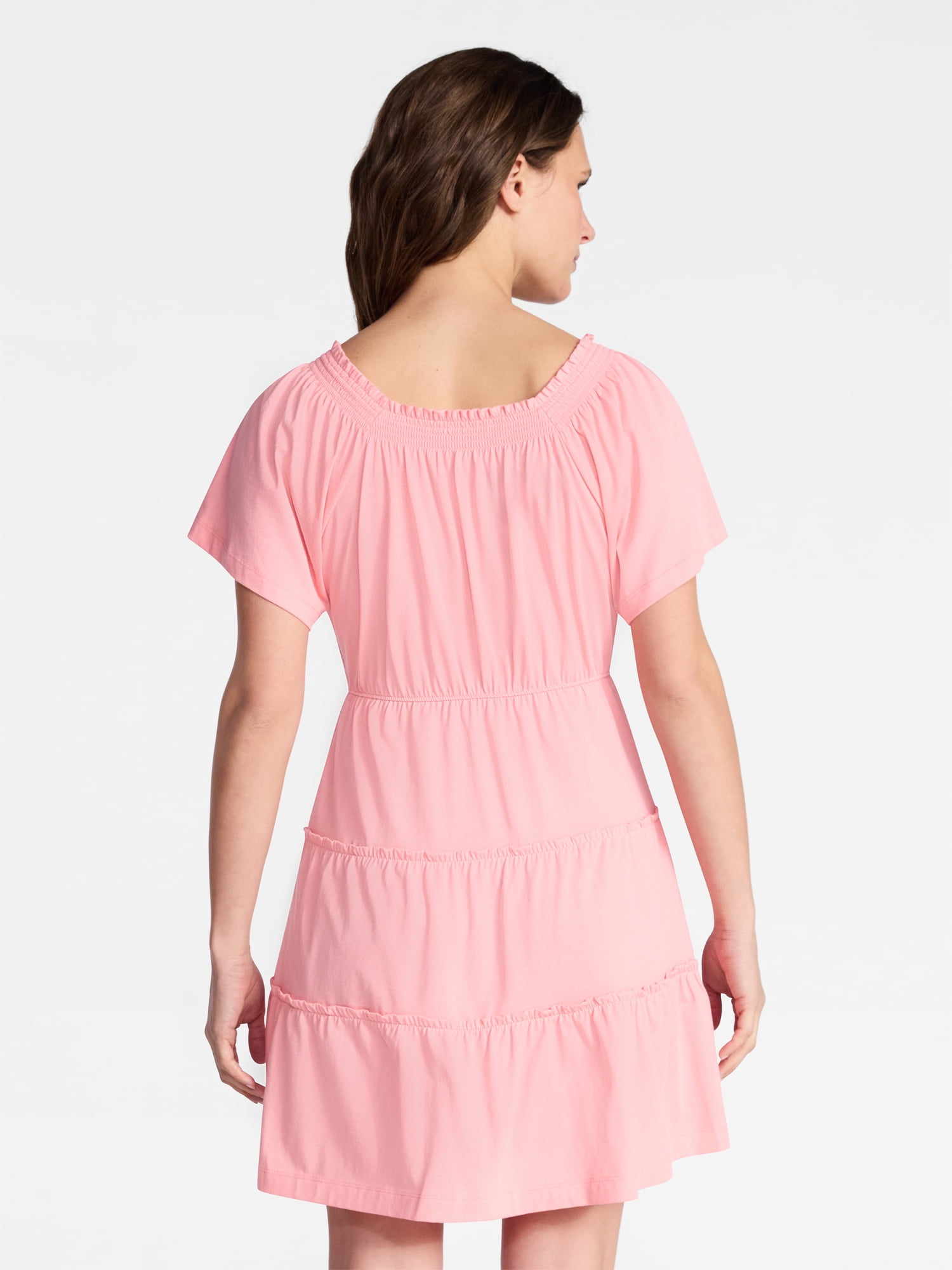 Time and Tru Women's Tiered Cotton Mini Dress with Flutter Sleeves, Sizes XS-XXXL