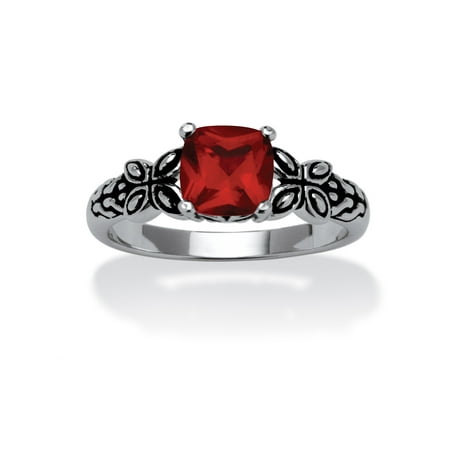 Antique Butterfly Ring - Cushion-Cut Birthstone Butterfly and Scroll Ring in Antiqued Sterling Silver - October- Simulated Tourmaline