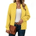 thumbnail image 5 of Full Zipper Jacket Womens Colorblock Fashion Casual Hoodless Bomber Coat Loose Lightweight Fall Spring Outwear (S, Yellow|Dots), 5 of 6