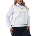 thumbnail image 4 of Agnes Orinda Plus Size Halloween Outfits Sweater Vest for Women V Neck Stripe Cable Knit Sleeveless Pullover Sweater Vest 2X White, 4 of 6