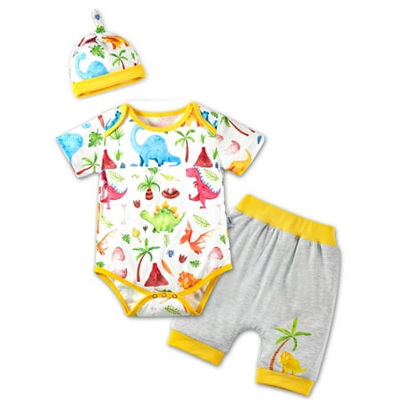 

Clearance 0-12M Summer Infant Baby Boy Outfits Set Engineering Vehicle Bodysuit + Pants + Hat
