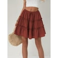 thumbnail image 5 of Women Floral Flared Short Skirt Cute High Waist Ruffle Skirt Beach Mini Skirt Orange Red L, 5 of 8
