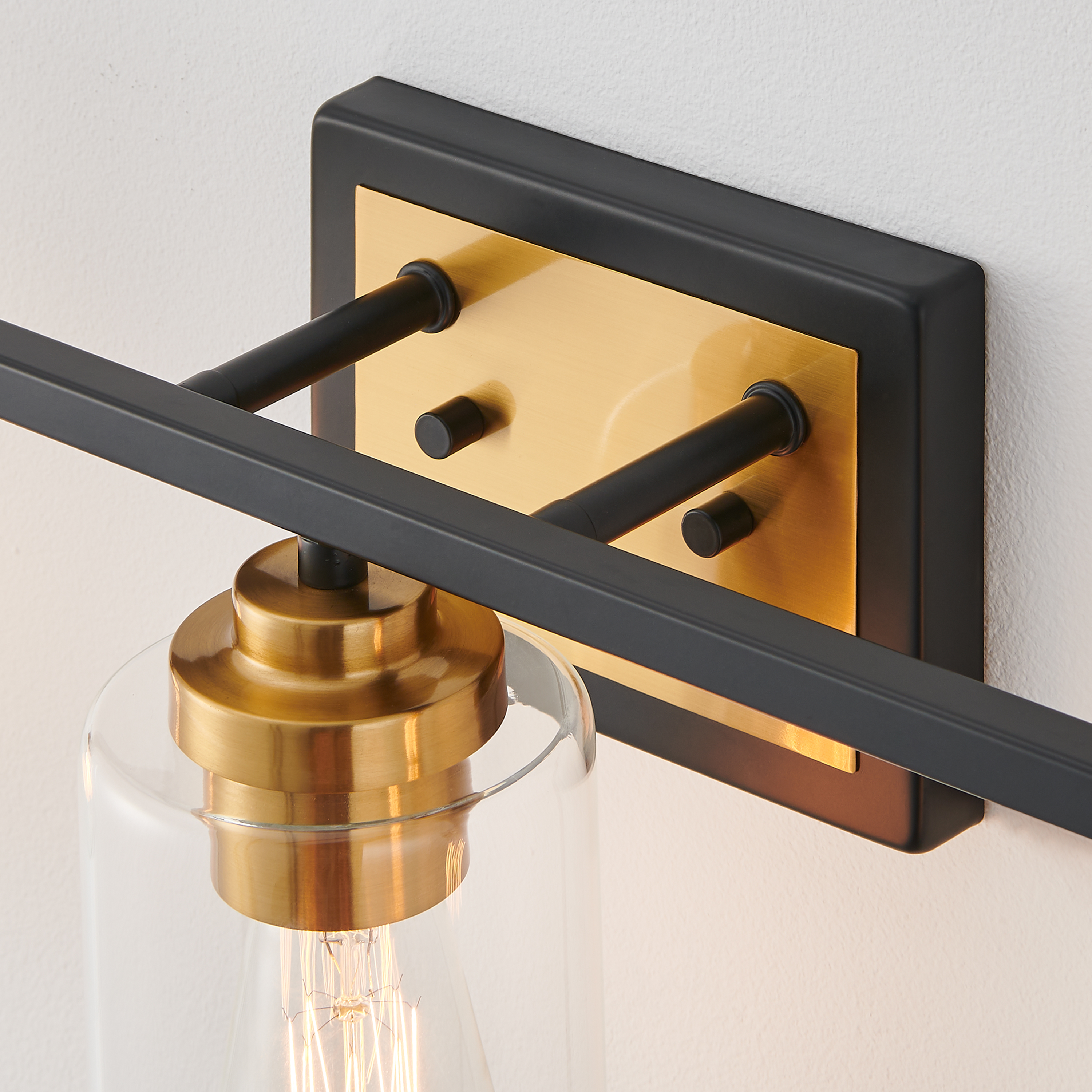 KAWOTI 22" 3-Light Black & Brass Vanity Light with Clear Glass Shade for Bathroom, Wall Mount Vanity Mirror Lighting