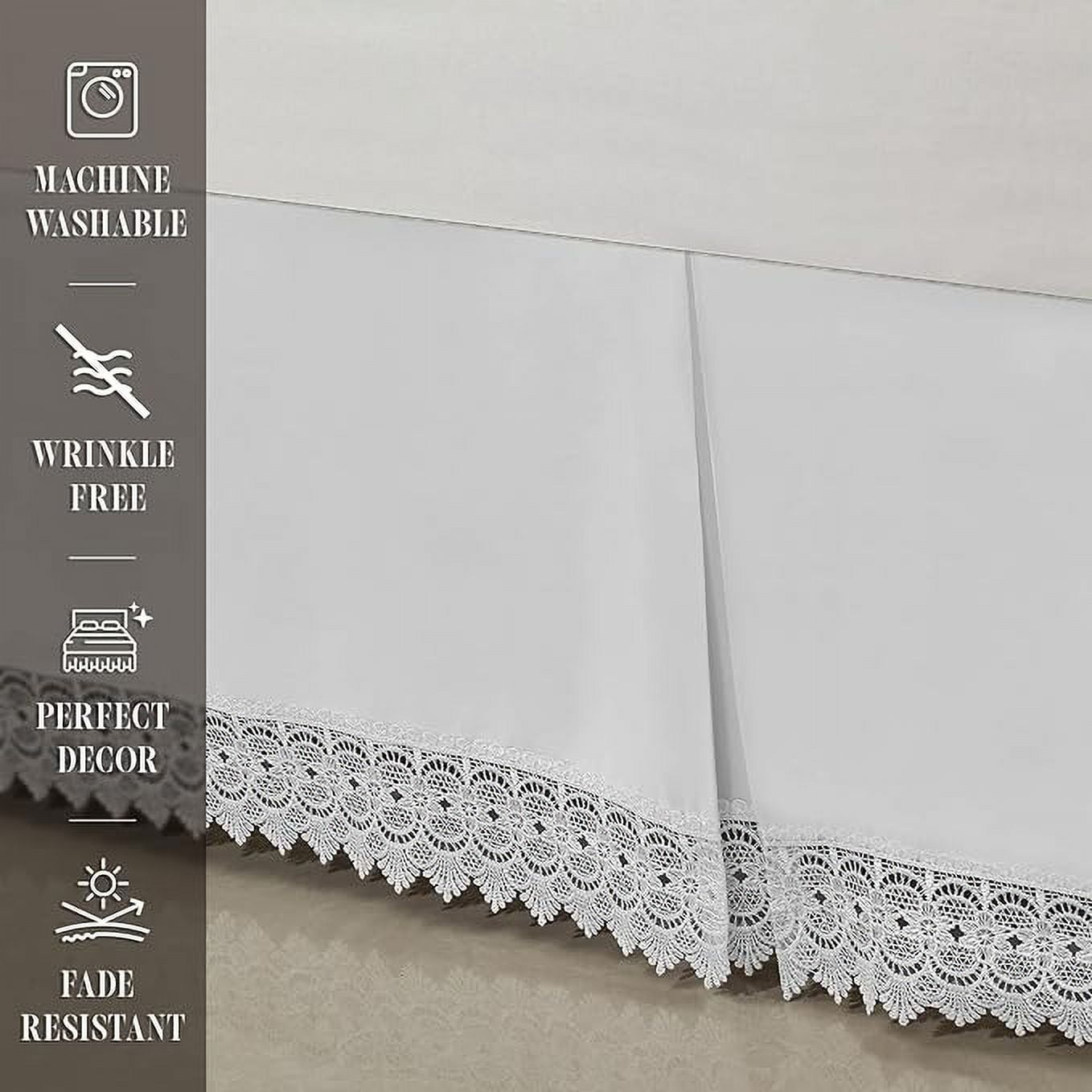 Elegant Comfort Narina Collection Lace Bed Skirt, 15-Inch Drop, 1500 Series, Elegant Vintage Design, Easy Care and Wrinkle-Resistant, King, White