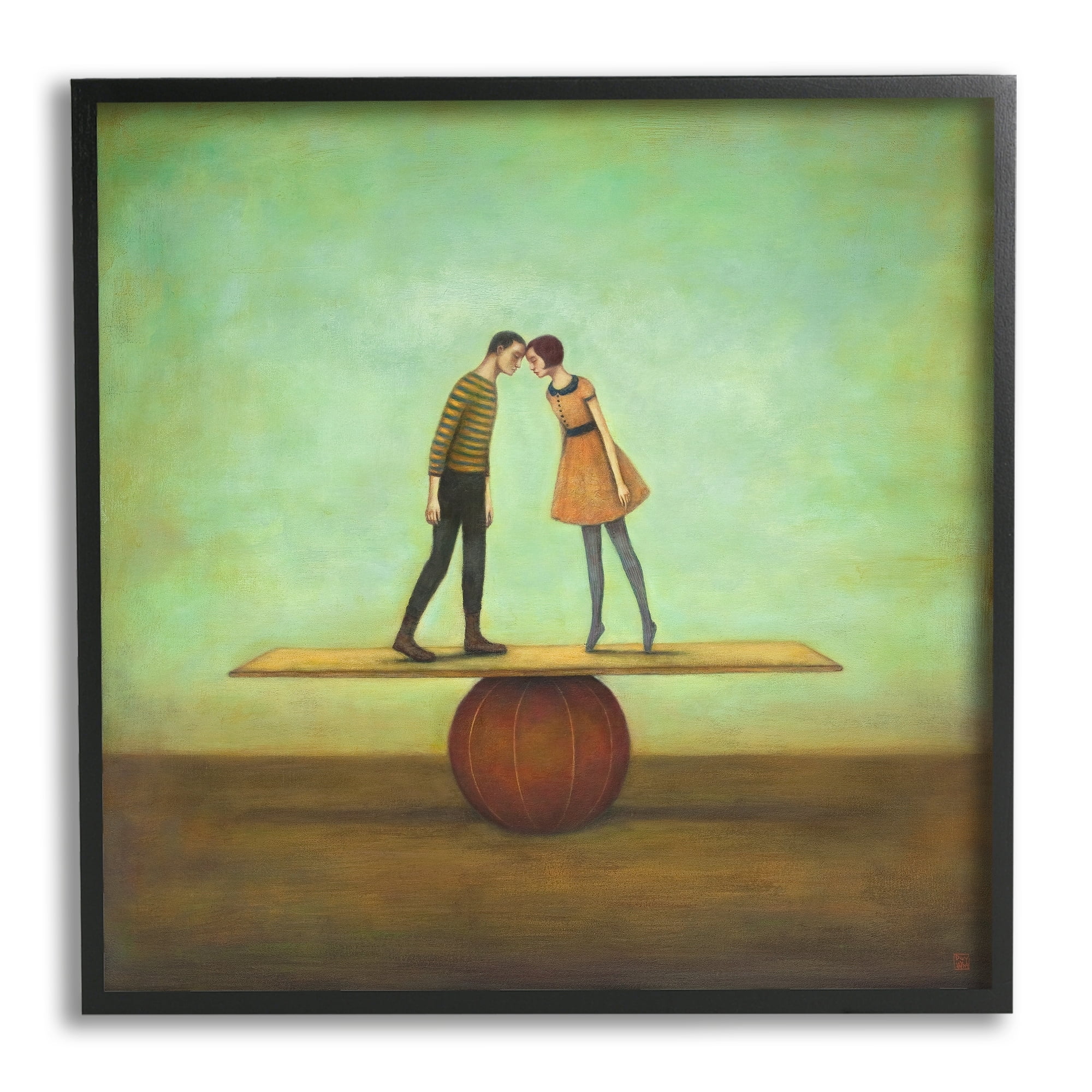 Stupell Industries Surreal People Balancing Red Ball Together Painting Framed Wall Art, 17 x 30, Design by Duy Huynh