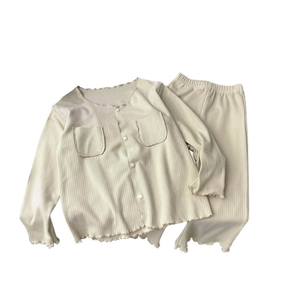 Gpaecead Kids Unisex Girls & Boys Soft Comfy Cotton Sleepwear Pajamas Set Beige