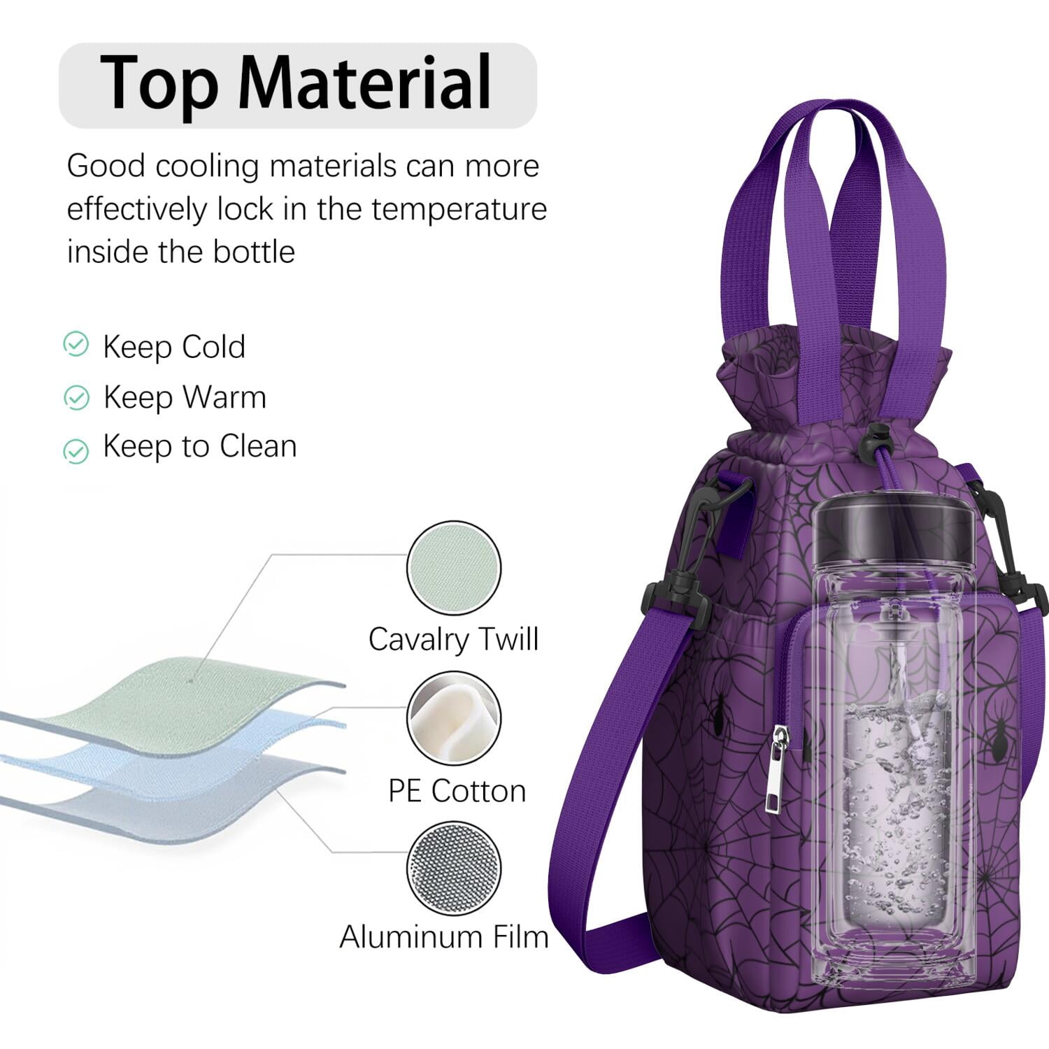 Insulated Halloween Water Bottle Carrier Bag Sleeve with Strap Crossbody for 20/24/32/40oz Tumbler,Psychedelic Stars Spider Water Bottle Holder Sling Bag with Pocket Gifts for Women Men Adults