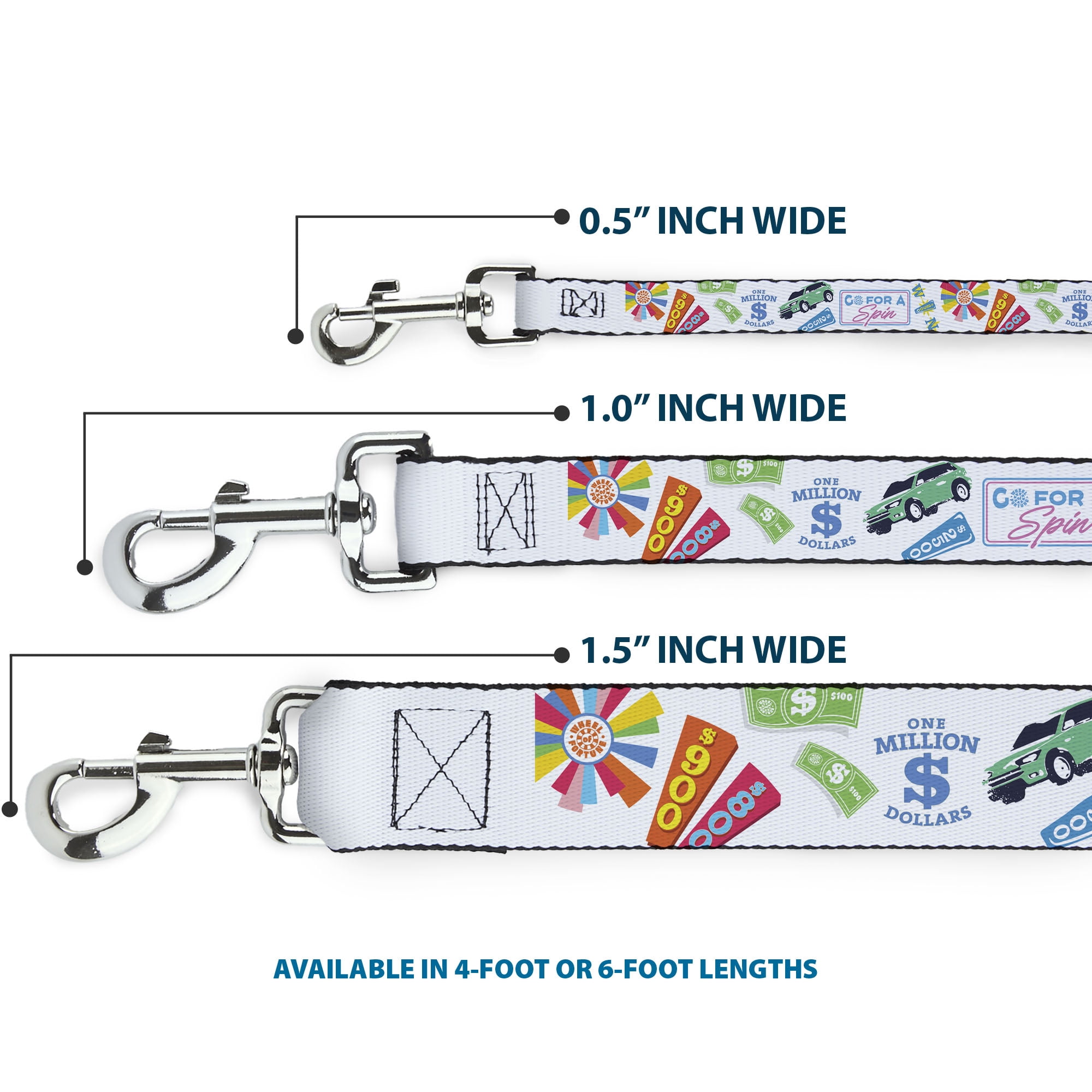 Sony Pictures Pet Leash, Dog Leash, Wheel of Fortune Go For a Spin Prize Collage Multi Color, 6 Feet Long 1.0 Inch Wide
