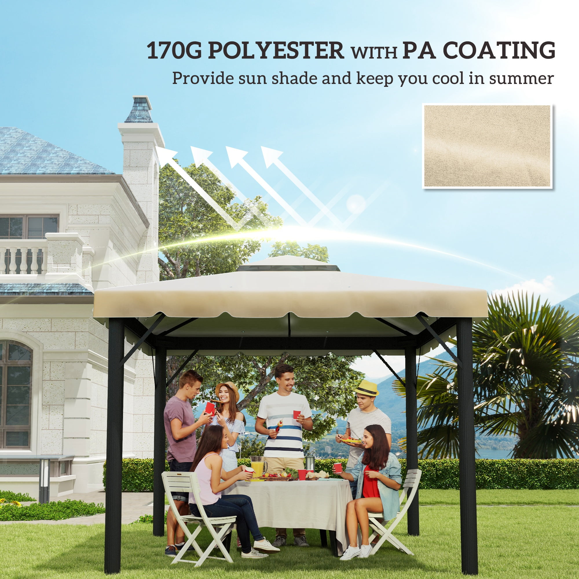 Outsunny 10' x 10' Gazebo Replacement Canopy, Double Roof Gazebo Top Cover (TOP ONLY), Beige