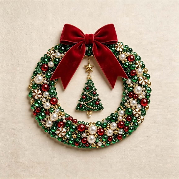 DIY Christmas Pearl Wreath Kit, Beaded Wreath Making Craft Kit for Adults, Beautiful Beaded Christmas Wreath With This Diy Pearl Wreath Kit, A Relaxing Holiday Craft For Adults And Festive Decor