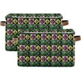 thumbnail image 2 of Coolnut Mardi Gras Storage Basket Foldable Storage Bin 2 Pack, Canvas Rectangular Storage Basket with Leather Handles for Home Closet & Office Decor Gifts, 2 of 7