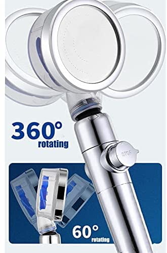 Blue XUNN Propeller Driven Handheld Shower Head High Pressure Water Saving Shower Head 360 Degrees Rotating Water Saving Shower Head Premium Turbocharged Kit with Filter And Switch 