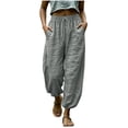 thumbnail image 3 of Hesxuno Women's Casual Linen Pants Baggy Harem Pants Elastic High Waist Drawstring Loose Balloon Trousers with Pockets Gray S, 3 of 7