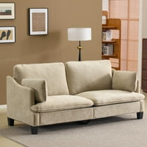 Ktaxon 84" Sofa, Linen Fabric Deep Seat Couch with Lumbar Pillows, Oversized Loveseat for Small Spaces, Living Room Light Khaki