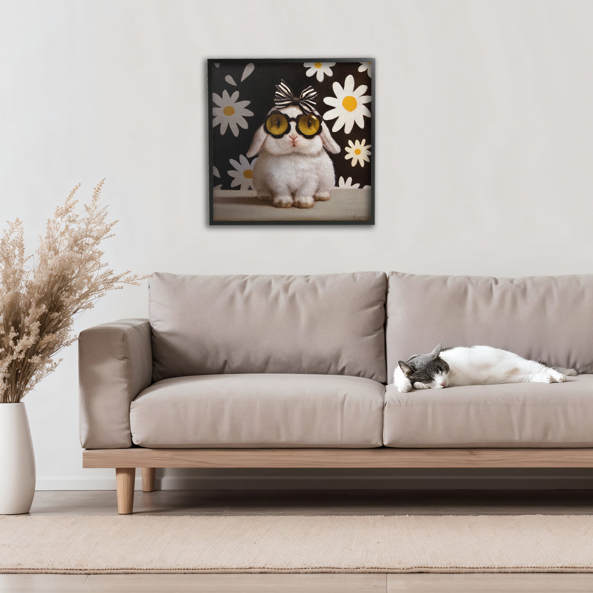 Stupell Industries Boopsie Daisy Bunny Black Framed Giclee Art, design by Lucia Heffernan