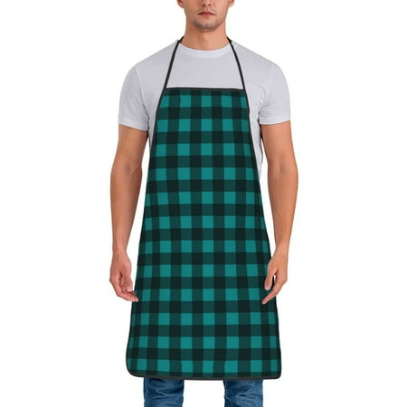 

Zeuib Teal On Black Plaid Print Unisex Waterproof Aprons Cooking Aprons for Kitchen Gardening and Salon Water & Oil Resistant