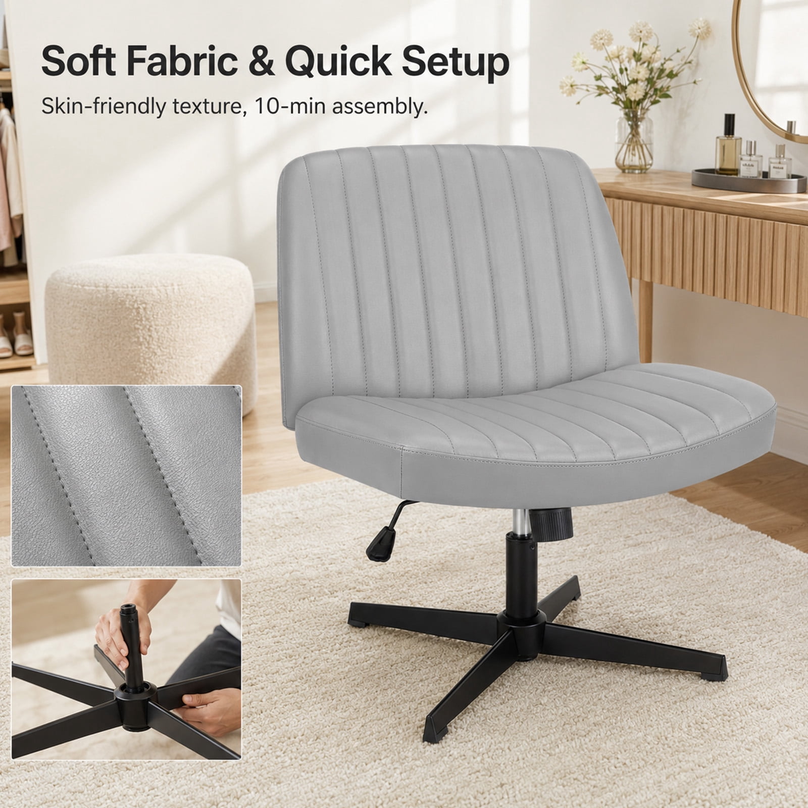 Alvantor Criss Cross Office Chair, No Wheels Armless Swivel, Wide Seat Criss Cross Chair for Home Office & Reading Room