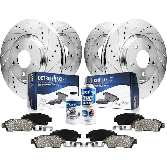 Detroit Axle - 10pc Front and Rear Drilled Disc Brake Rotors Ceramic Brakes Pads for Lincoln Aviator Ford Explorer Police Interceptor Utility