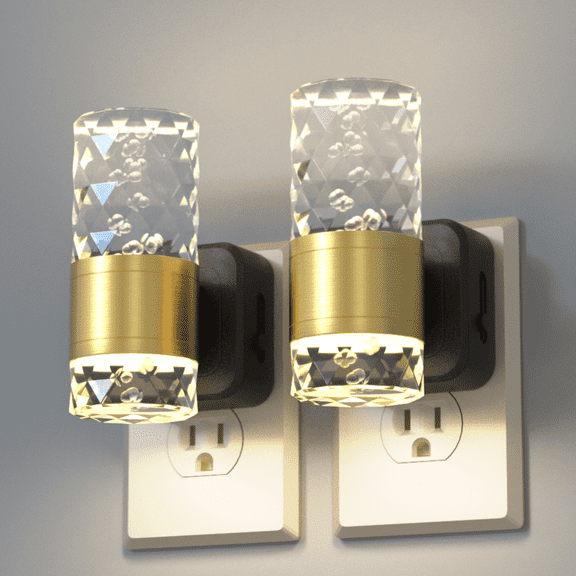 Vivlite 2-Pack LED Wall Sconce Night Light - Plug-in, Dusk to Dawn Auto On/Off, Crystal Design, Warm White 3000K - Ideal for Bedroom