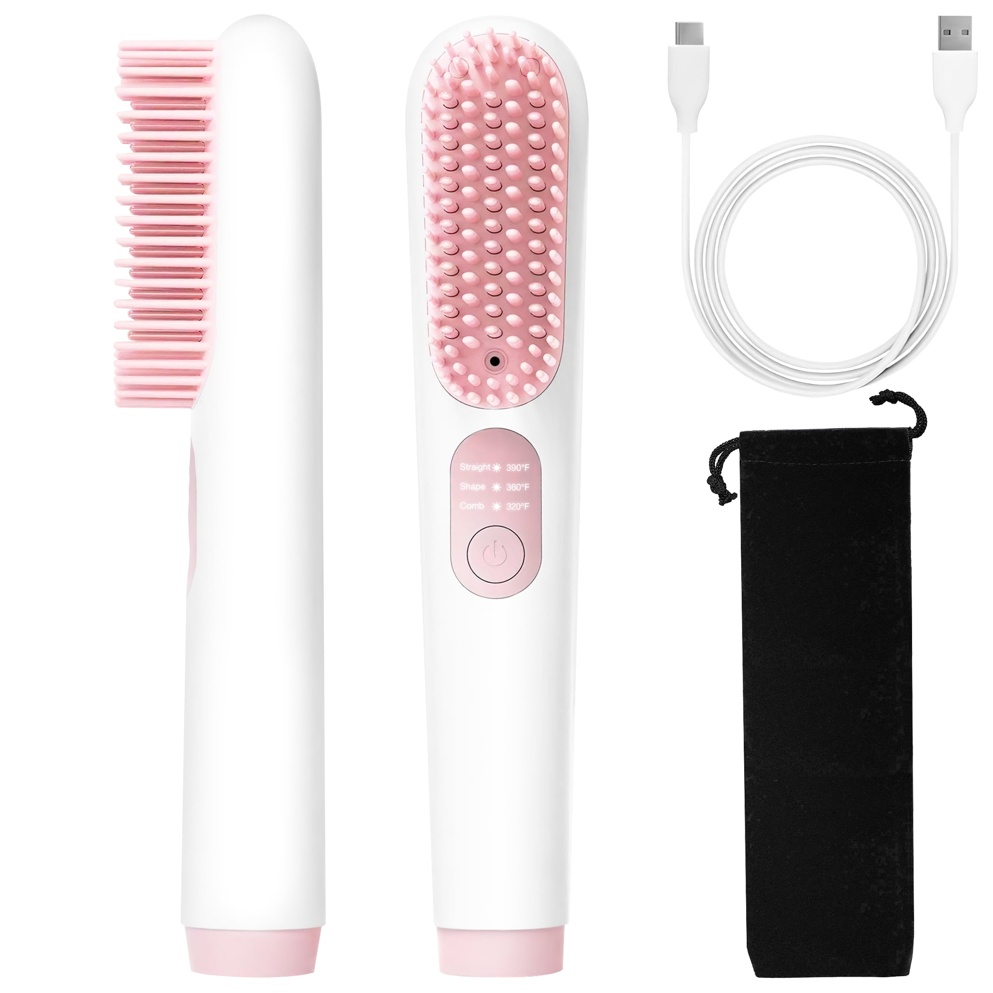 Cordless Hair Straightener Brush, Jungle Wave Portable Ionic Hot Straightening Comb for Travel