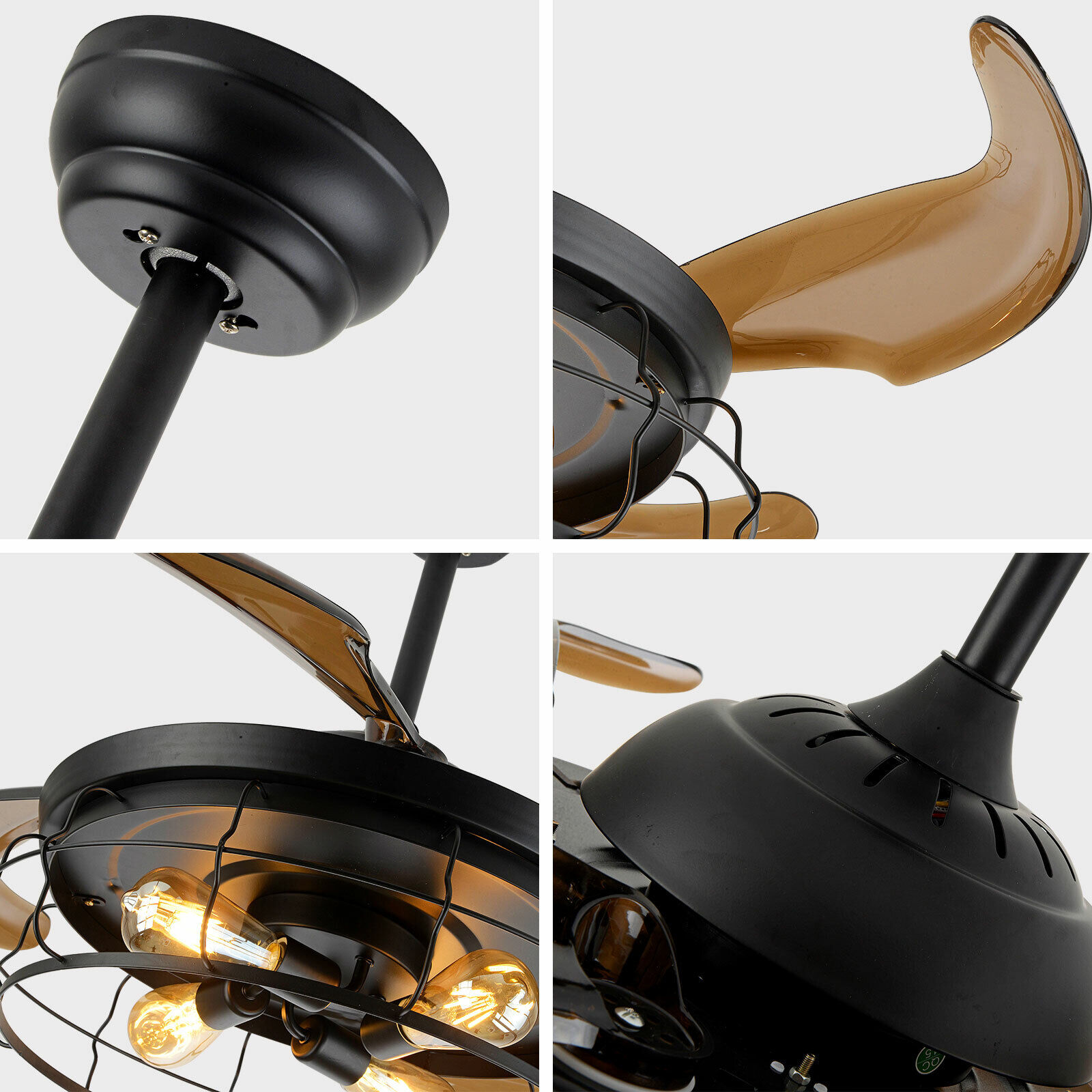 42'' Rustic Ceiling Fan Light Remote Control Chandelier Retractable Blades Lamp