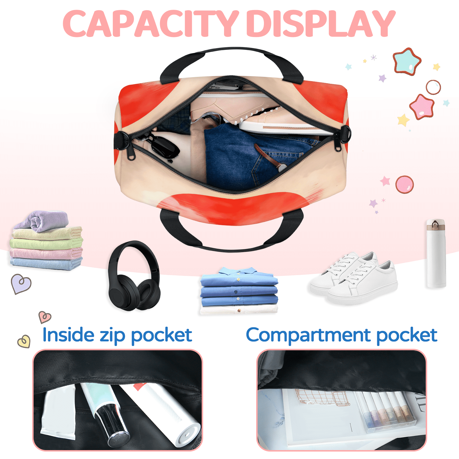 Herdesigns Japanese Chinese Oriental Art Gym Bag for Women, Duffle Bag for Travel Sport, Lightweight Waterproof Carry on Weekender Overnight Dance Yoga Workout Bags