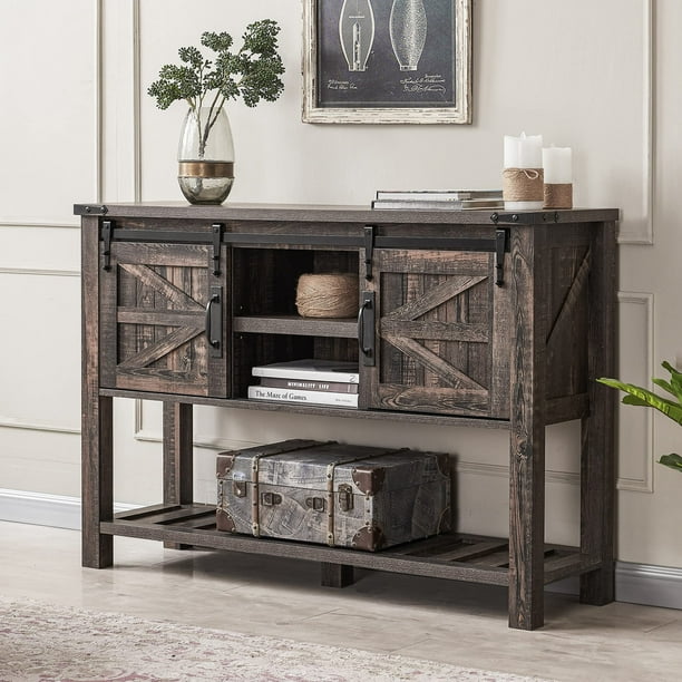 OKD Farmhouse Rectangle Large Storage Wood Metal Console Side Entryway