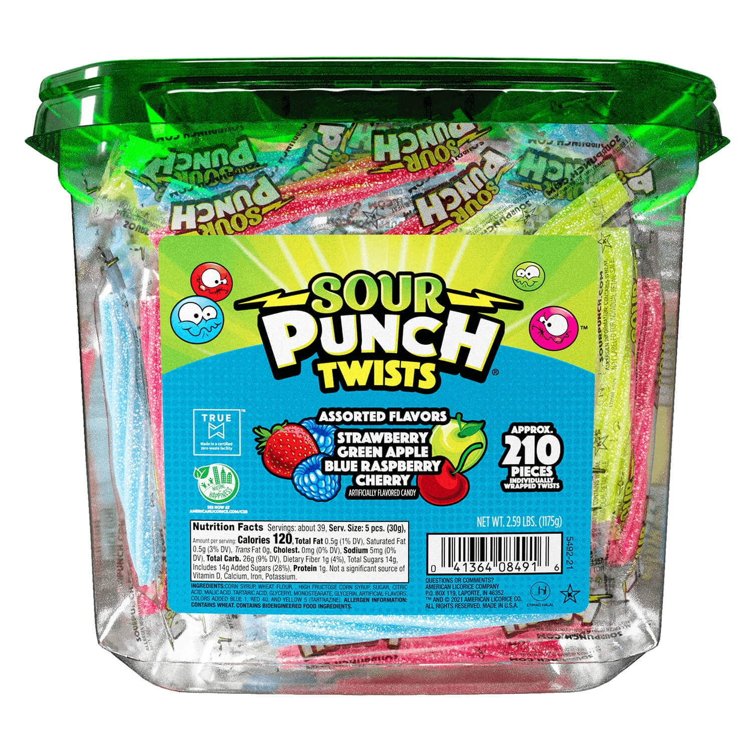 (3 pack) Sour Punch Twists, Assorted Flavors Chewy Candy, 210 Pieces, 2.59 lb Jar