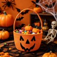 thumbnail image 5 of Halloween Pumpkin Tote Bag Candy Basket Gift Sack - Ghost Face Polyester Storage Container for Treats Toys and Decor - Handwoven Novelty Basket for Trick or Treat, Party Favor Holder, Home Organizer, 5 of 7