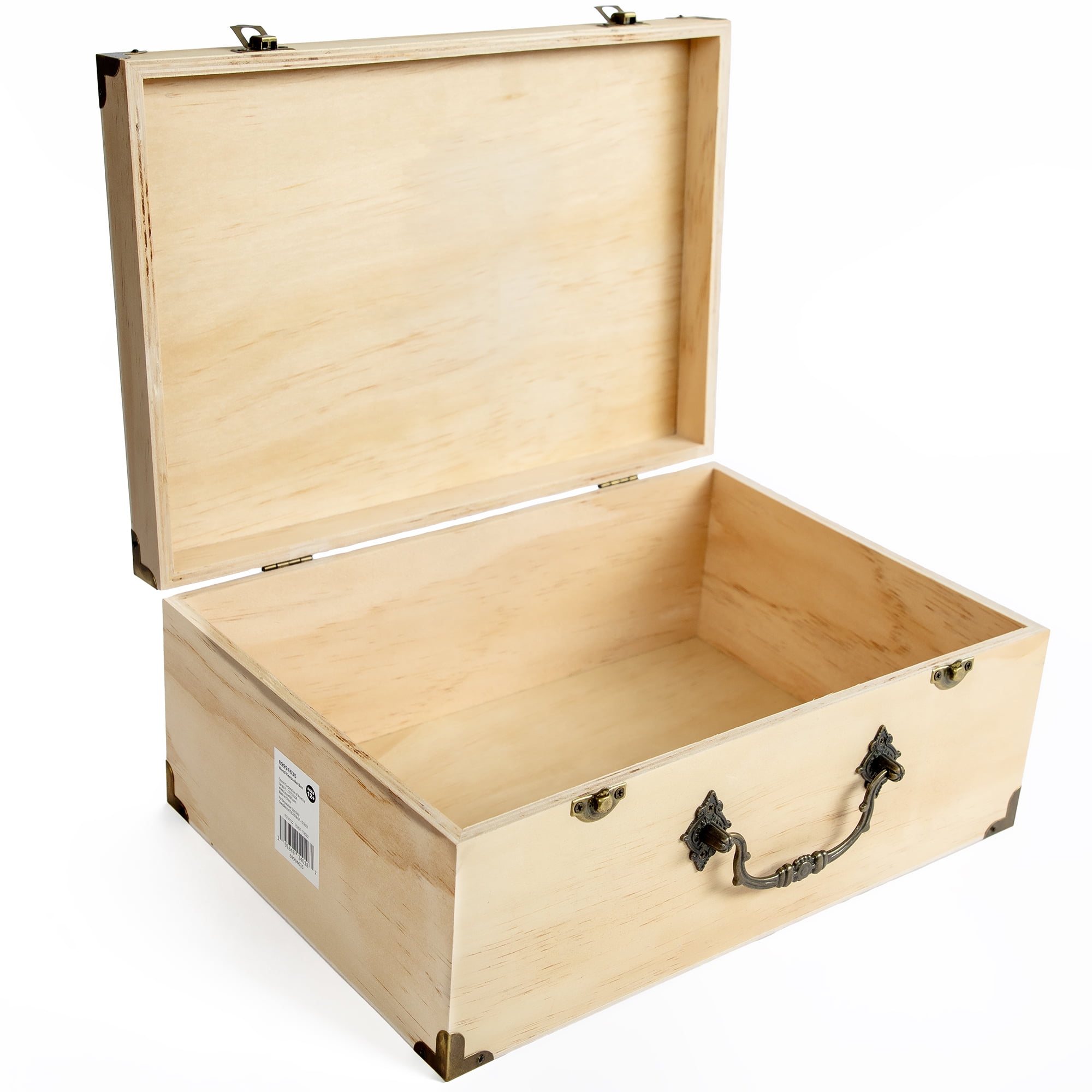 (2 pack) Cousin DIY Unfinished Wood Keepsake Storage Box with Metal Latches and Handle, 12.60" x 8.9" x 5"