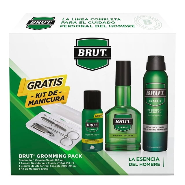 Kit de cuidado personal para hombre Brut Classic colonia 100ml y aerosol desodorante 150ml y espuma para afeitar piel sensible 94ml
