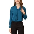 thumbnail image 1 of INSPIRAR CHIC Blusas de Manga Larga para Mujeres de Chifón con Pliegues y Cuello con Lazo, Camisa de Oficina, Color Azul Pavo Real, 1 of 7