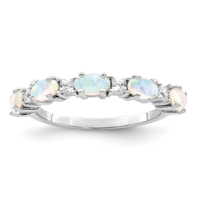 925 Sterling Silver Created Opal and Cubic Zirconia Ring
