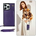 thumbnail image 5 of SaniMore for iPhone 15 Pro Max 6.7" 2023 Case, Zipper Wallet Flip Kicktsand Crossbody Shoulder Strap Retro PU Leather Wear-resistant Shockproof Anti-drop Cover for Girls Women, Purple, 5 of 12
