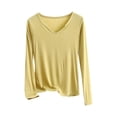 thumbnail image 2 of Women's Thermal Long Sleeve Shirts Women's Color Long-sleeved V-neck Undershirt Top,Yellow,XL, 2 of 3