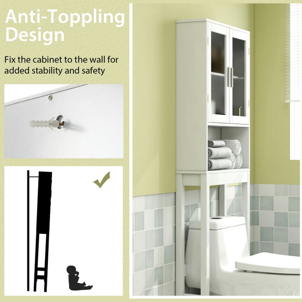 Finihen Toilet Storage Cabinet, Bathroom Cabinet Organizer, Over the Toilet Bathroom Storage Cabinet with Adjustable Shelf, for Bathroom, White