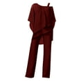 thumbnail image 4 of YUEJUIR Womens Elegant Chiffon 2 Piece Outfits Half Sleeve Solid Color Irregular Set Ruffle Blouse Wide Leg Pants for Mother Wedding Guest Pant Suit (Red,XXXL), 4 of 4