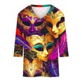 thumbnail image 3 of Tmtolofot Mardi Gras Womens Shirts 3/4 Sleeve Blouses Vneck Pullover Shirts Loose Tunic Clothing Mask Printed Carnival Psrty Costume,#4_Purple,Large, 3 of 4