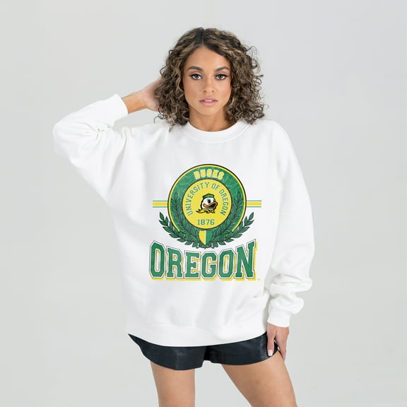 Women's Gameday Couture  White Oregon Ducks Hot Shot Fleece Pullover Sweatshirt