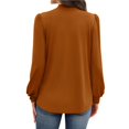 thumbnail image 4 of Camisas de Larga para Mujer, Blusas de Cuello Alto con Pliegues Delanteros, Ropa Informal Elegante para Otoño. Color Caramelo L, 4 of 5