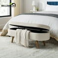 thumbnail image 4 of Bellemave Modern Storage Ottoman for Living Room, Linen Upholstered Bench with Solid Rubber Legs, Entryway Bench/Storage Bench for Bedroom(Beige), 4 of 11
