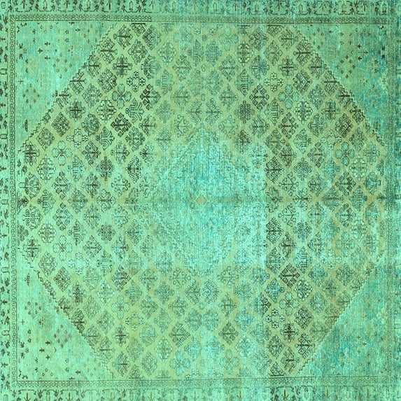 Ahgly Company Machine Washable Indoor Square Persian Turquoise Blue Traditional Area Rugs, 6' Square