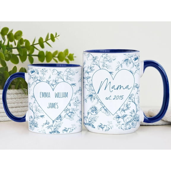 Personalized Toile Mama Mug Chinoiserie Floral Mom Coffee Cup, New Mom Gift, Mothers Day / Baby Shower / Birthday Present, Stepmom Option