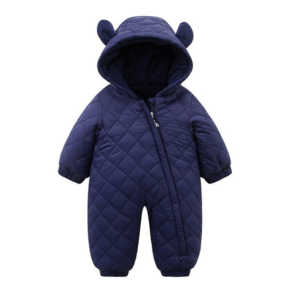 Caqnni Baby Little Girls' Hooded Jacket Boys Bear Romper Jumpsuit Windbreaker Coat Fall Winter Onesie Outwear (D,Blue)