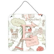 Carolines Treasures CJ2002-EDS66 Letter E Love In Paris Pink Wall and Door Hanging Prints